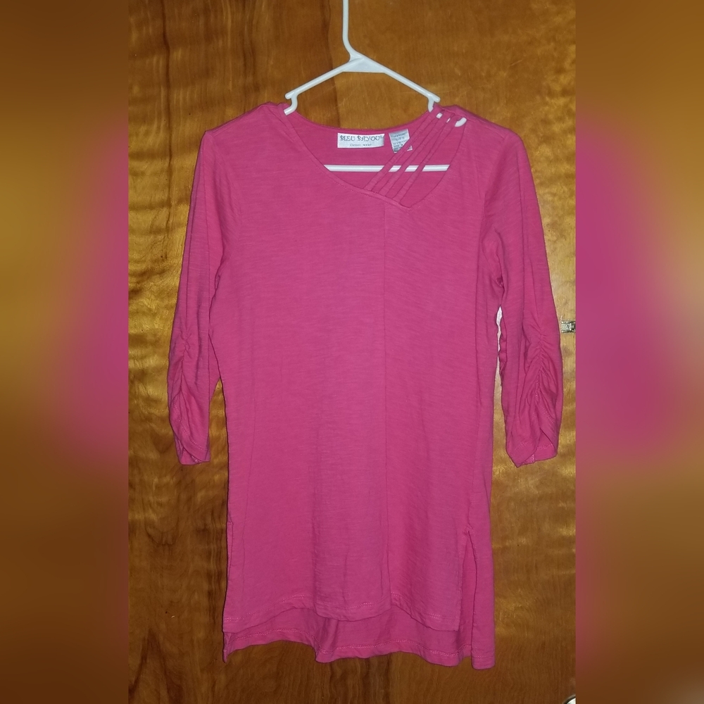 Women's Bleu Bayou: Casual Wear Pink 3/4 Rusched Sleeves Blouse Small
